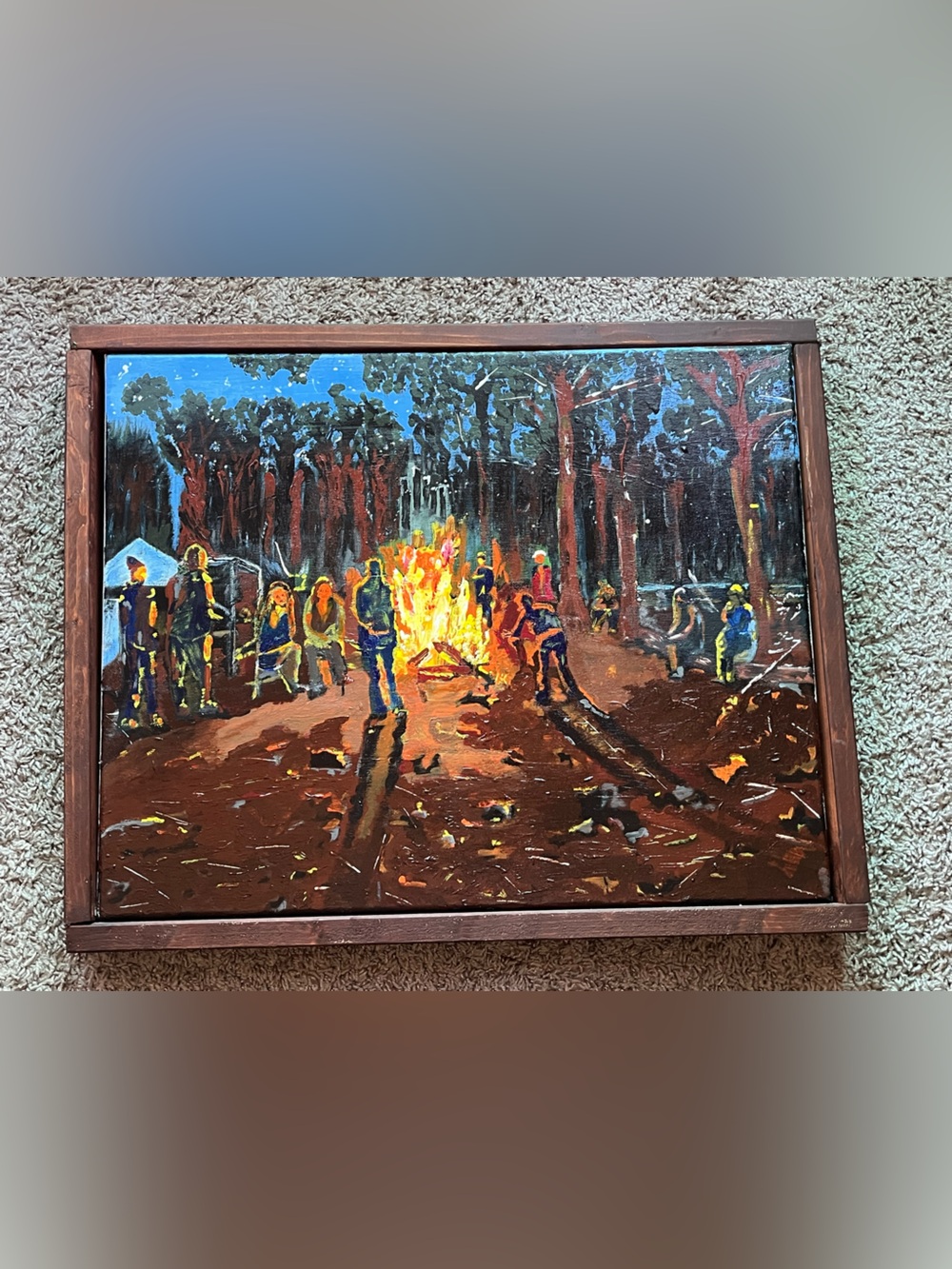 Campfire Gathering Wall Painting in on canvass with wood frame